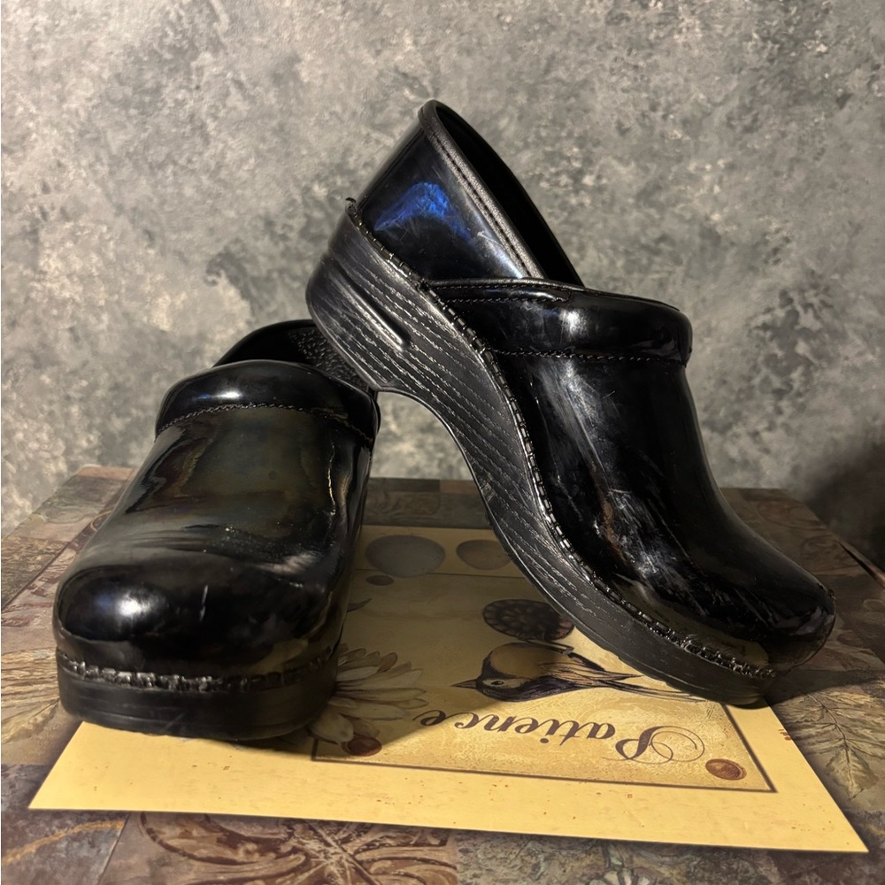 Dansko Shiny Black Leather Clogs